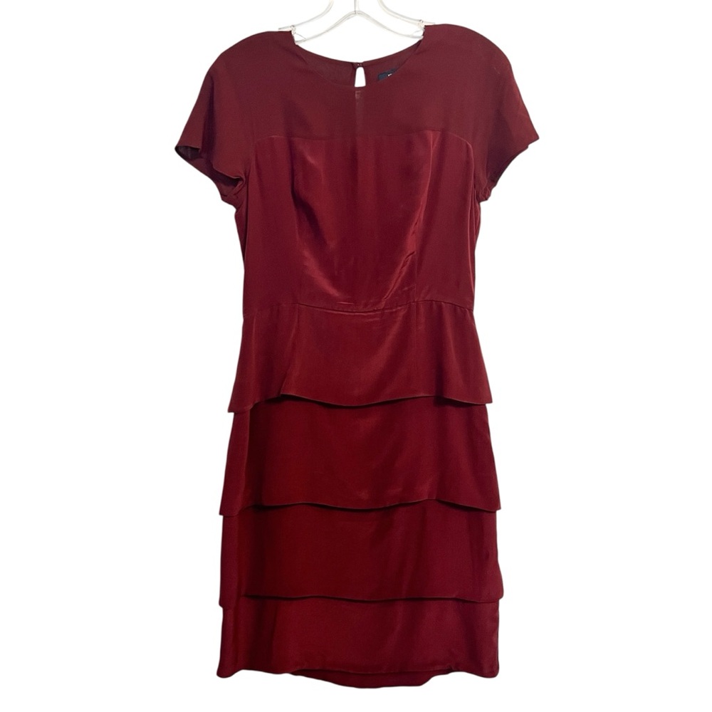French Connection Burgundy Tiered Ruffle Cocktail Dress Maroon Size 4
